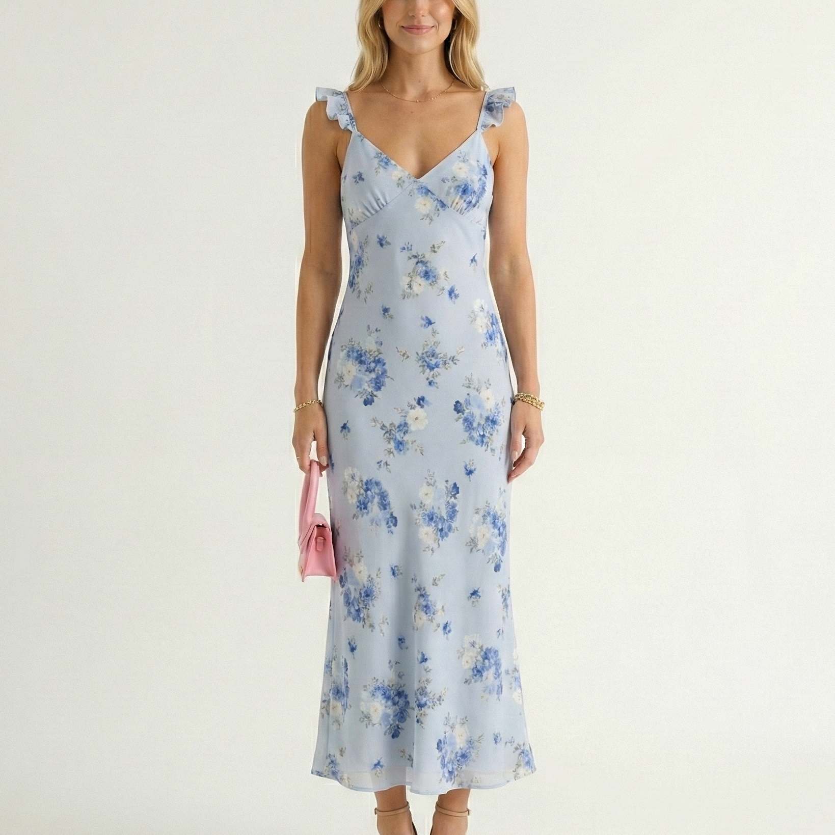 AVA JOLENE | SPAGHETTI STRAP FLORAL MIDI DRESS FOR WOMEN
