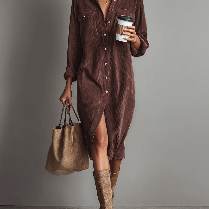 AVA JOLENE | CORDUROY SHIRT MIDI DRESS FOR WOMEN