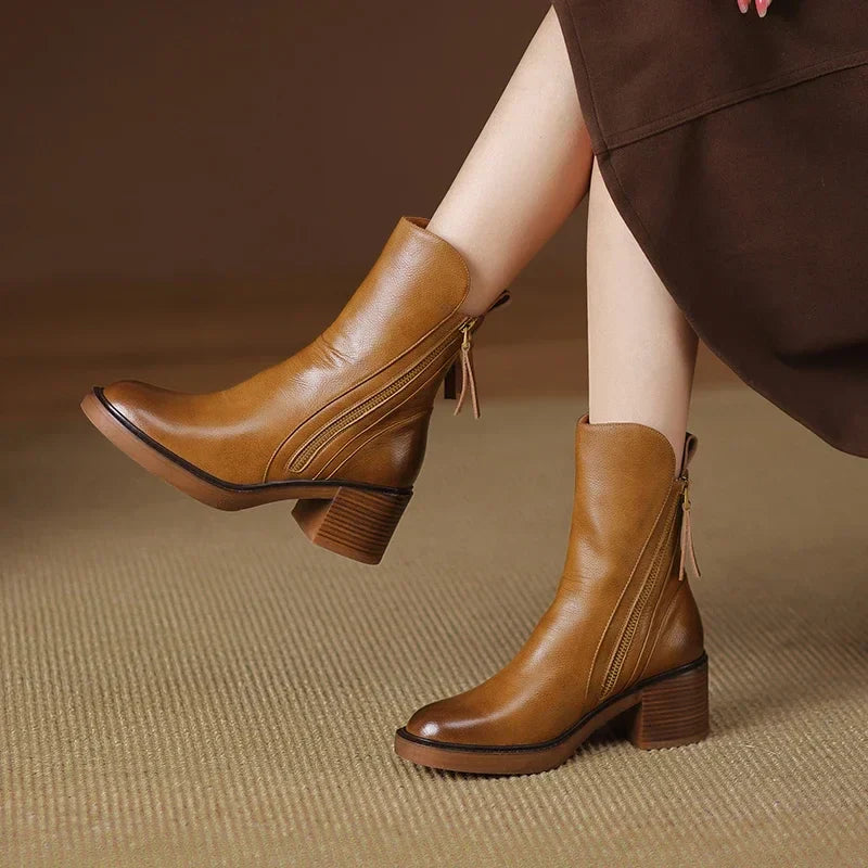 AVA JOLENE | ZIP DETAIL BLOCK HEEL ANKLE BOOTS FOR WOMEN