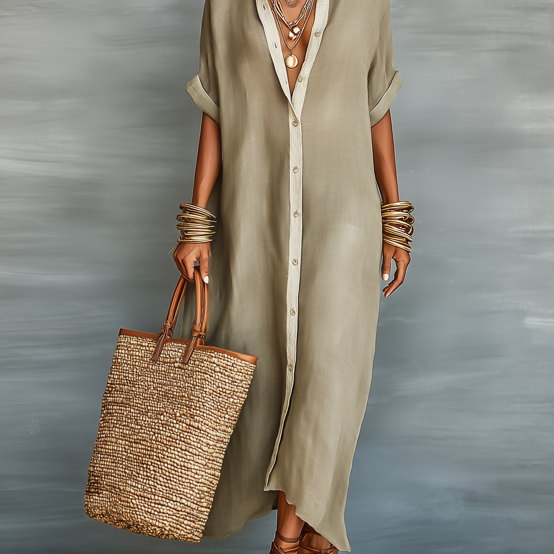AVA JOLENE | MINIMALIST SHORT SLEEVE SHIRT MAXI DRESS FOR WOMEN