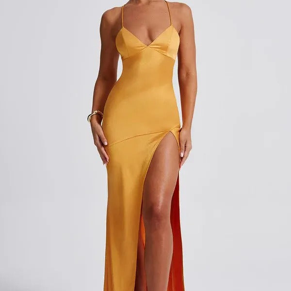AVA JOLENE | V NECK SLIT EVENING MAXI DRESS FOR WOMEN