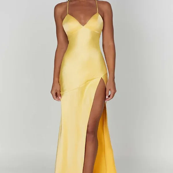 AVA JOLENE | V NECK SLIT EVENING MAXI DRESS FOR WOMEN