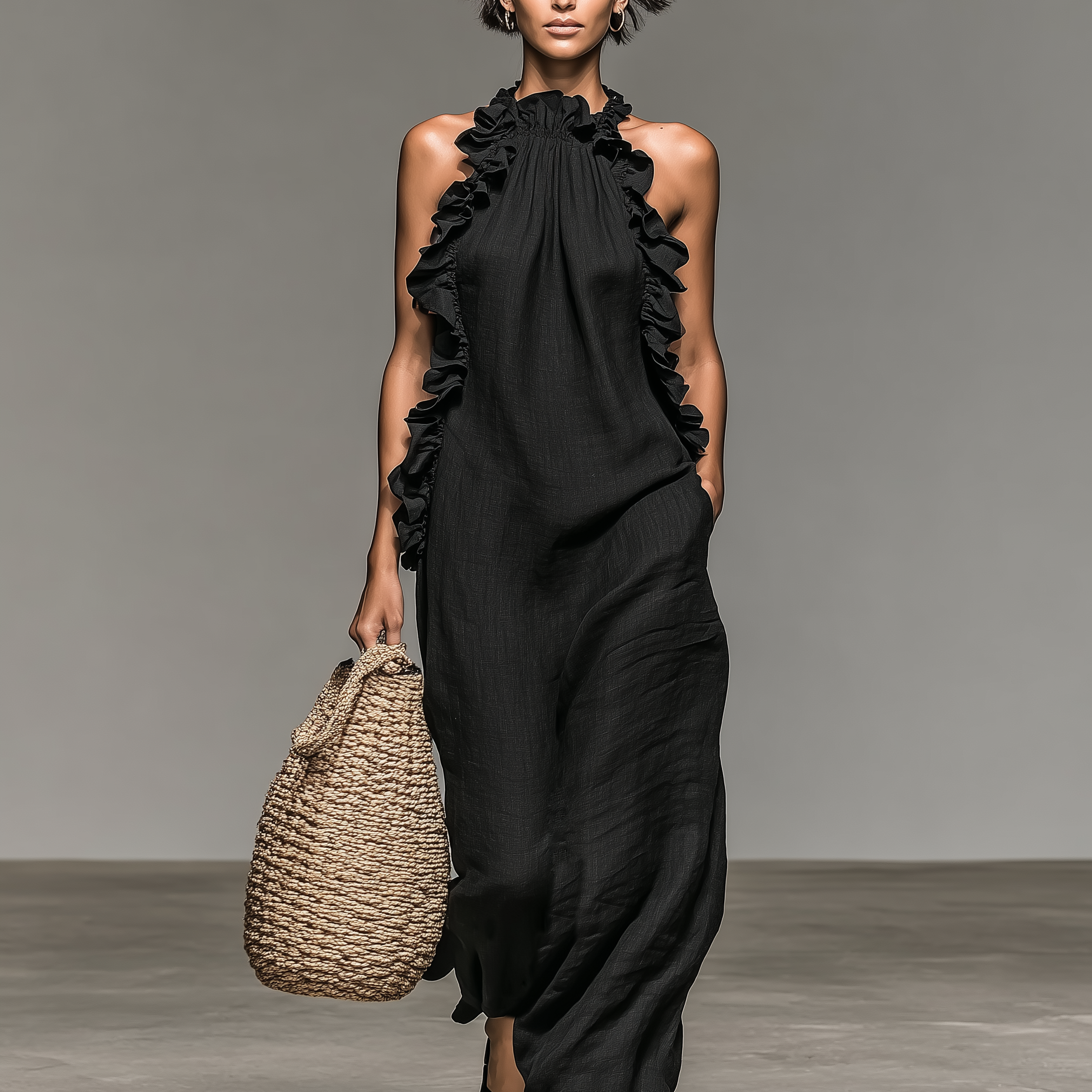 AVA JOLENE | SLEEVELESS RUFFLE MAXI DRESS FOR WOMEN