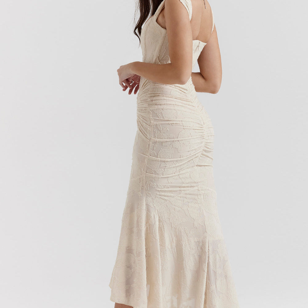 AVA JOLENE | DRAPED CORSET EVENING GOWN WITH HIGH-LOW HEM FOR WOMEN