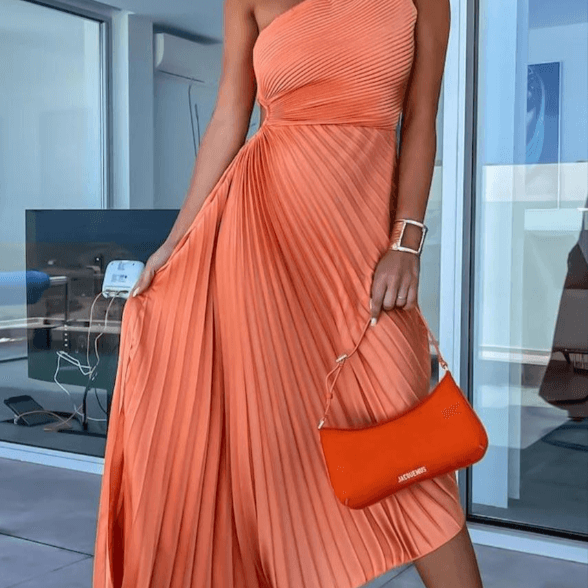 AVA JOLENE | ONE SHOULDER PLEATED MAXI DRESS FOR WOMEN