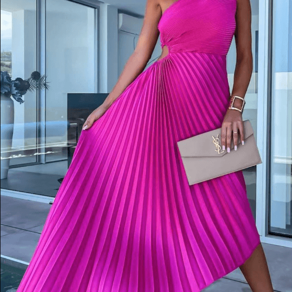 AVA JOLENE | ONE SHOULDER PLEATED MAXI DRESS FOR WOMEN