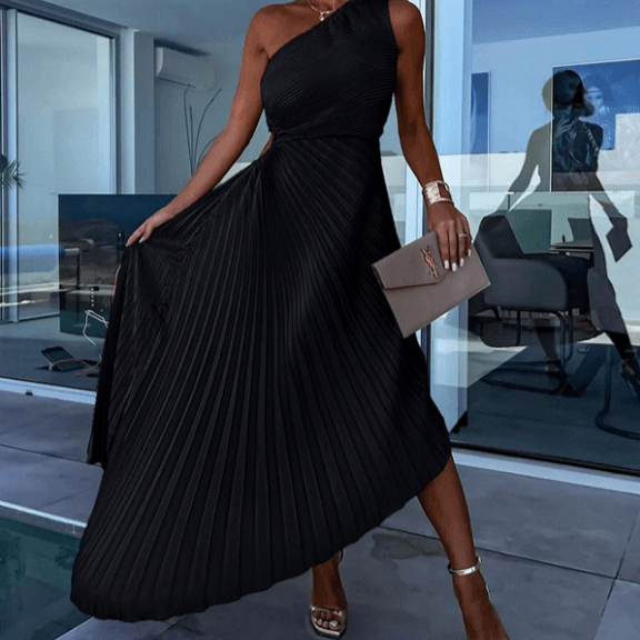 AVA JOLENE | ONE SHOULDER PLEATED MAXI DRESS FOR WOMEN