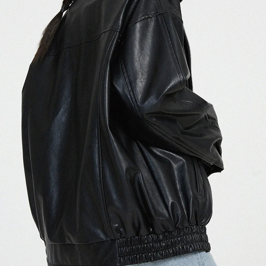AVA JOLENE | OVERSIZED FAUX-LEATHER ZIP JACKET FOR WOMEN