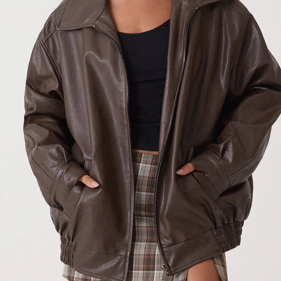 AVA JOLENE | OVERSIZED FAUX-LEATHER ZIP JACKET FOR WOMEN