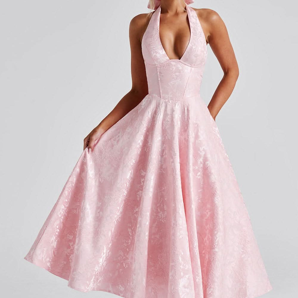 AVA JOLENE | FLORAL HALTER MIDI DRESS FOR WOMEN