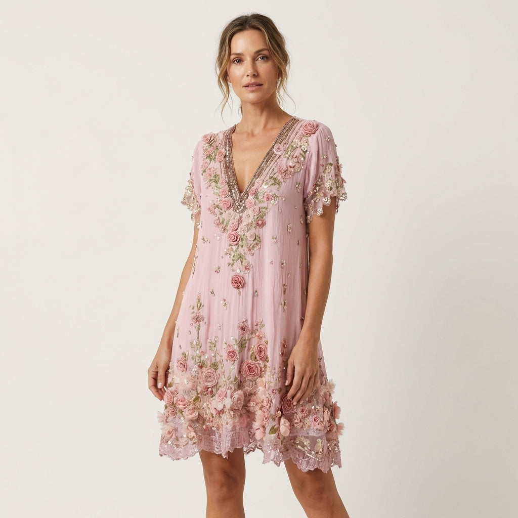 AVA JOLENE | Melina 3D Rose Mini Dress For Women
