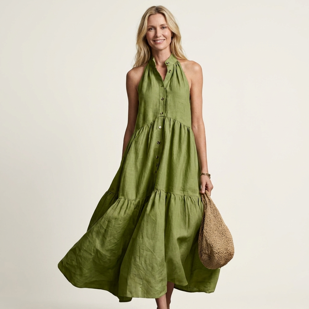 AVA JOLENE | Mariella Halter Tiered Maxi Dress For Women