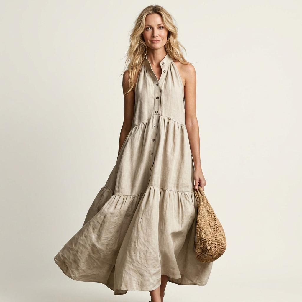 AVA JOLENE | Mariella Halter Tiered Maxi Dress For Women