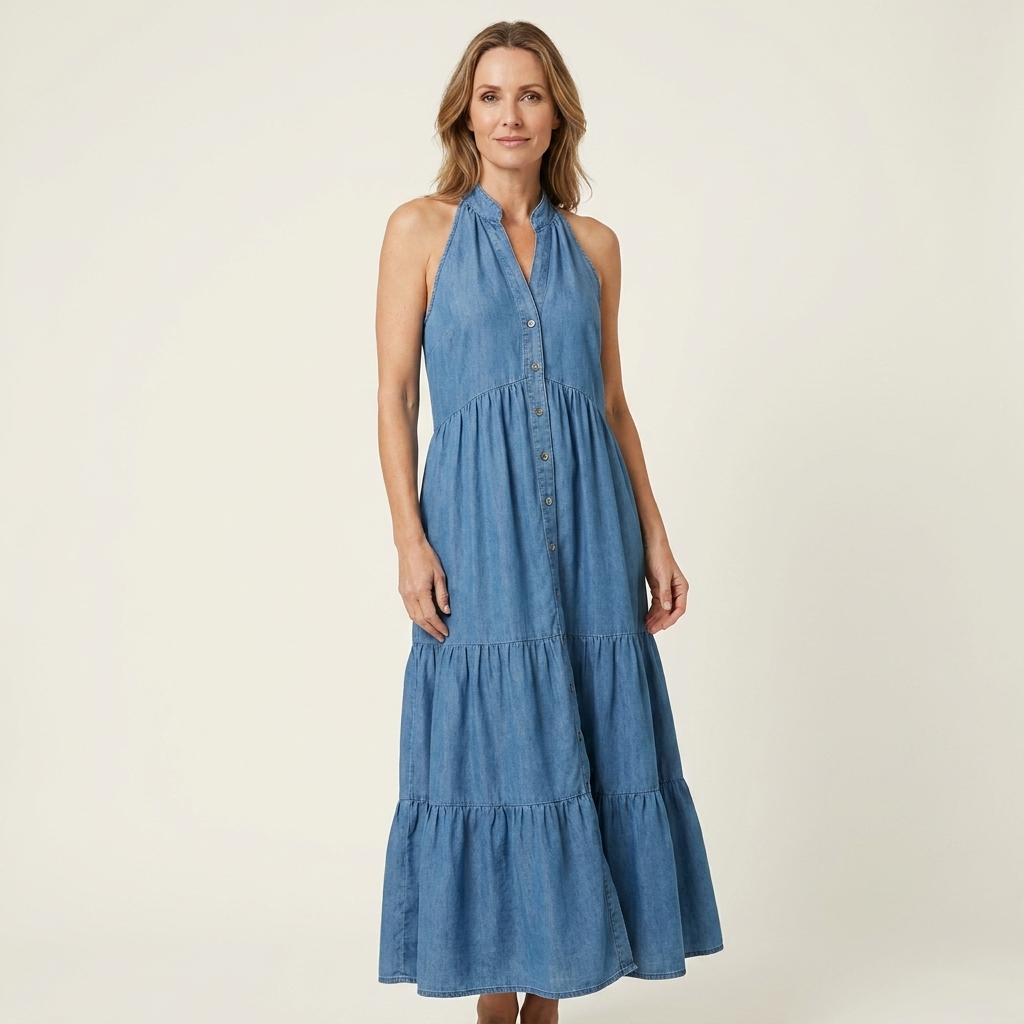 AVA JOLENE | Mariella Halter Tiered Maxi Dress For Women