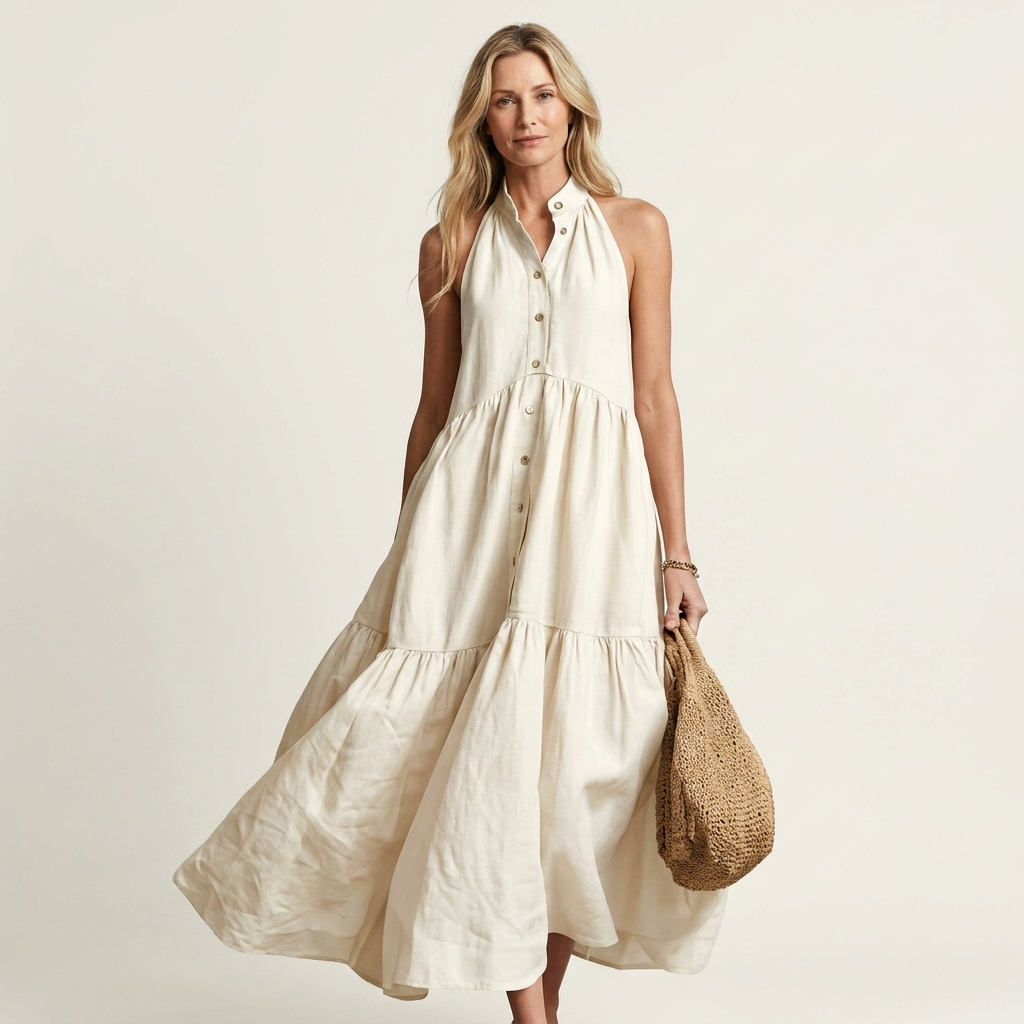 AVA JOLENE | Mariella Halter Tiered Maxi Dress For Women