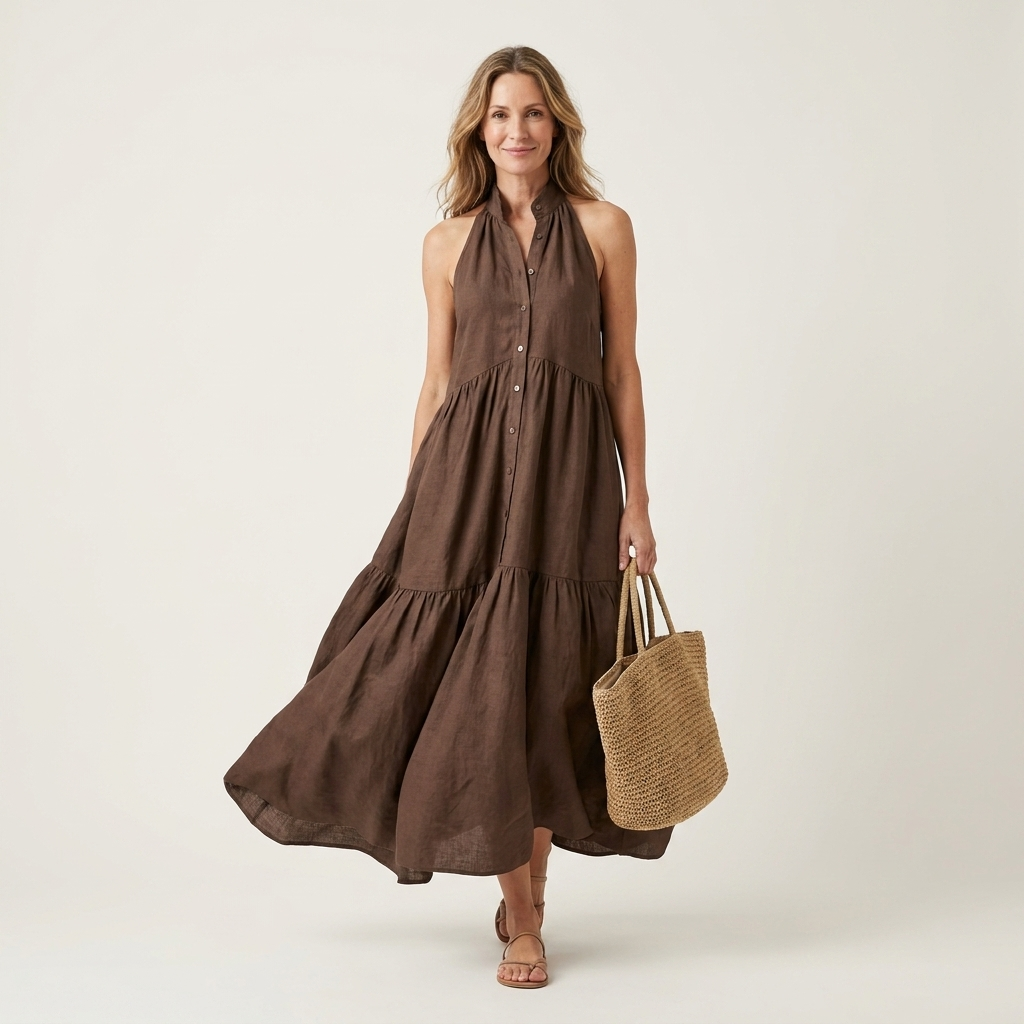 AVA JOLENE | Mariella Halter Tiered Maxi Dress For Women