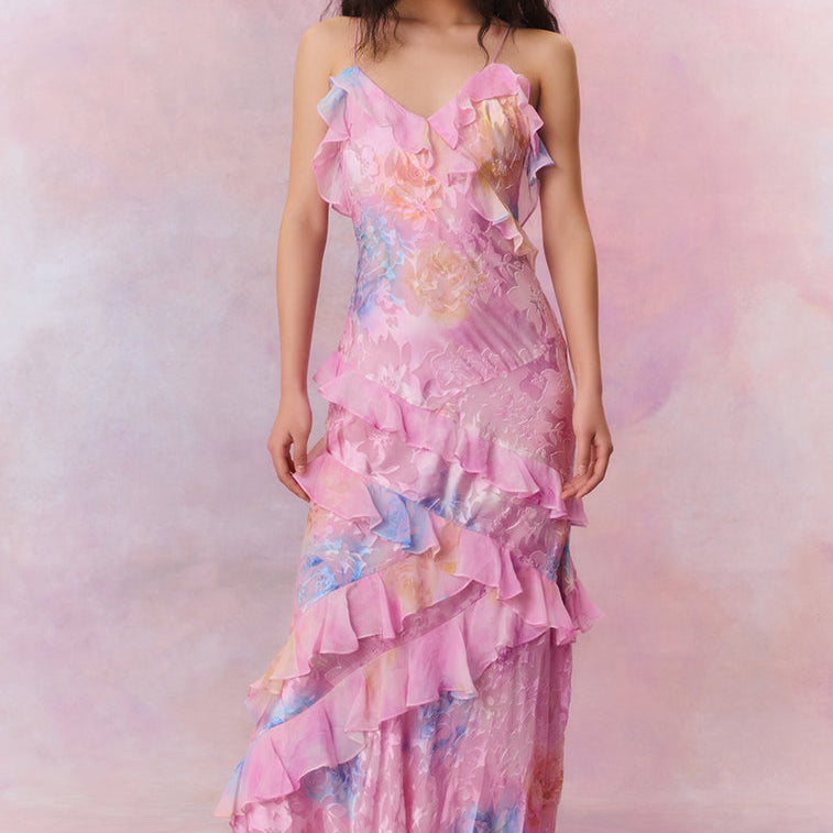 AVA JOLENE | RUCHED LAYERED FLORAL MAXI DRESS FOR WOMEN