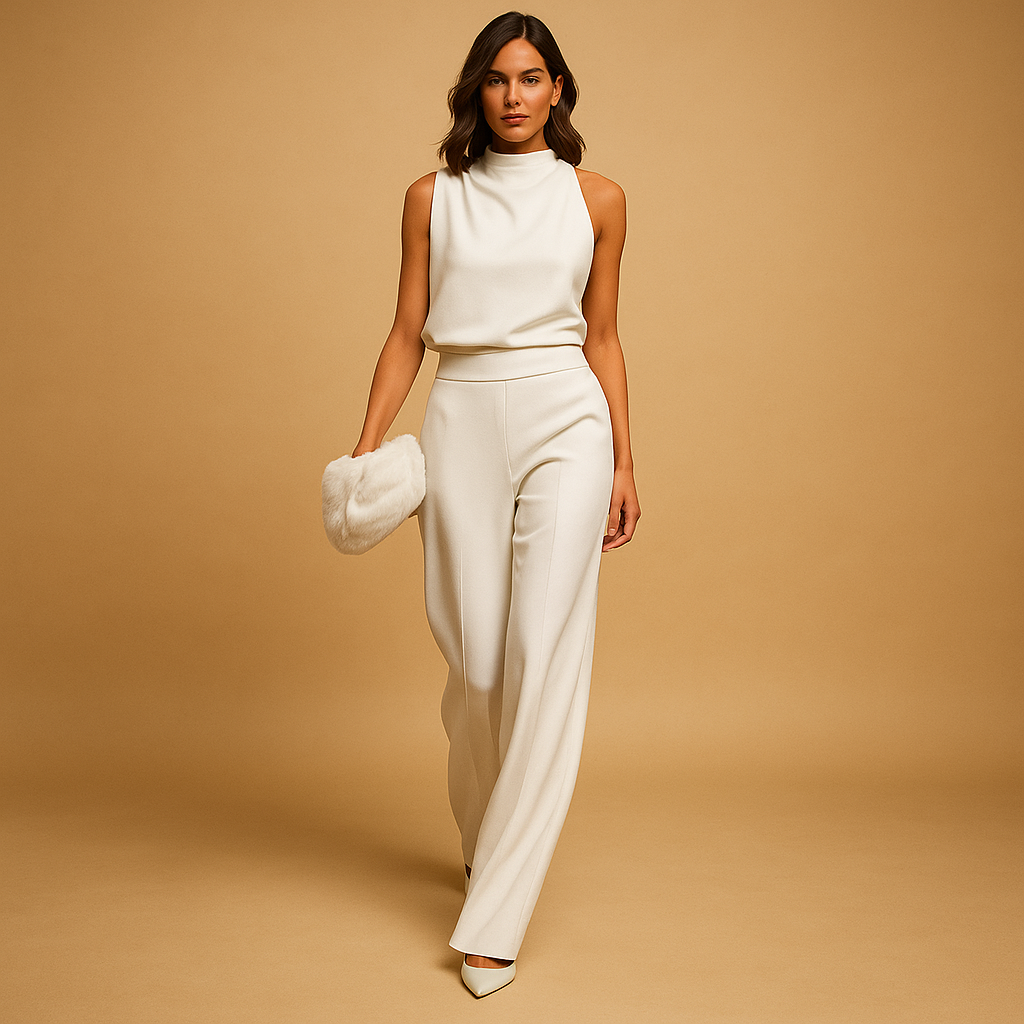 AVA JOLENE | HALTER NECK WIDE LEG JUMPSUIT FOR WOMEN