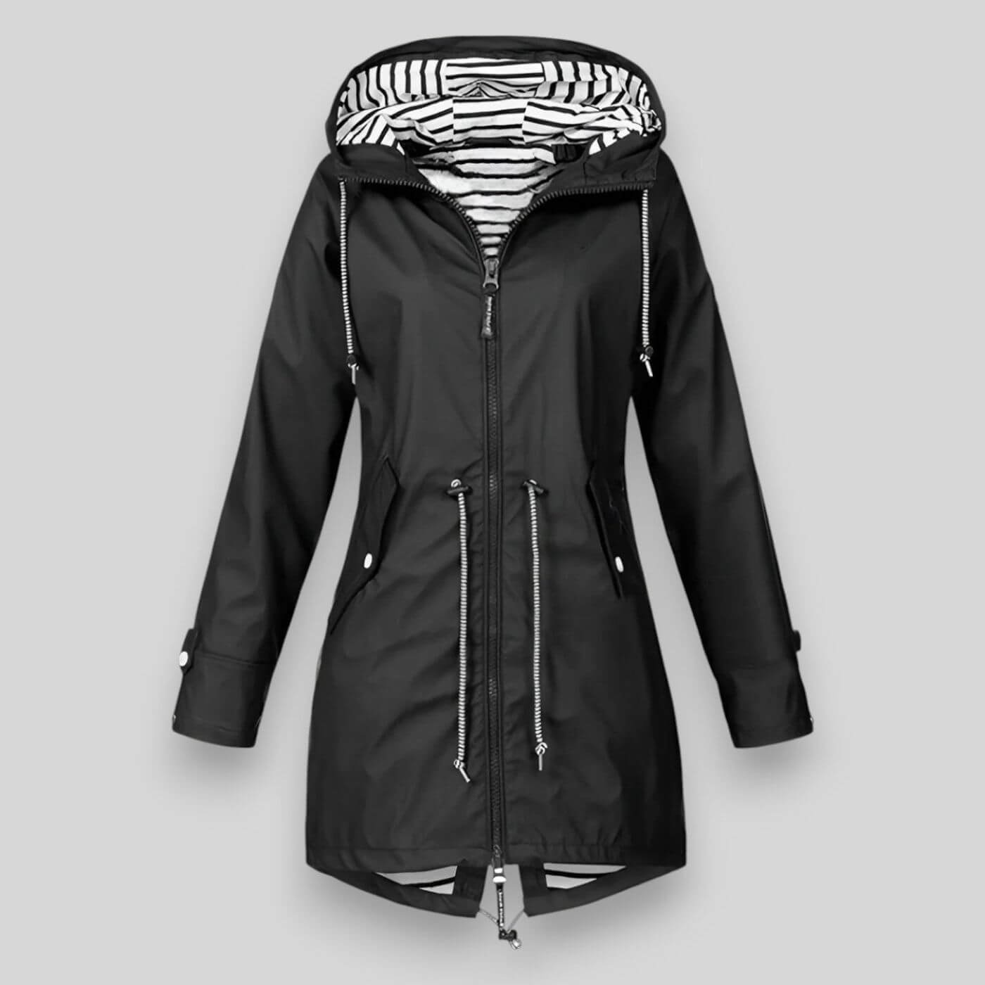 AVA JOLENE | ADJUSTABLE WAIST HOODED RAIN JACKET FOR WOMEN