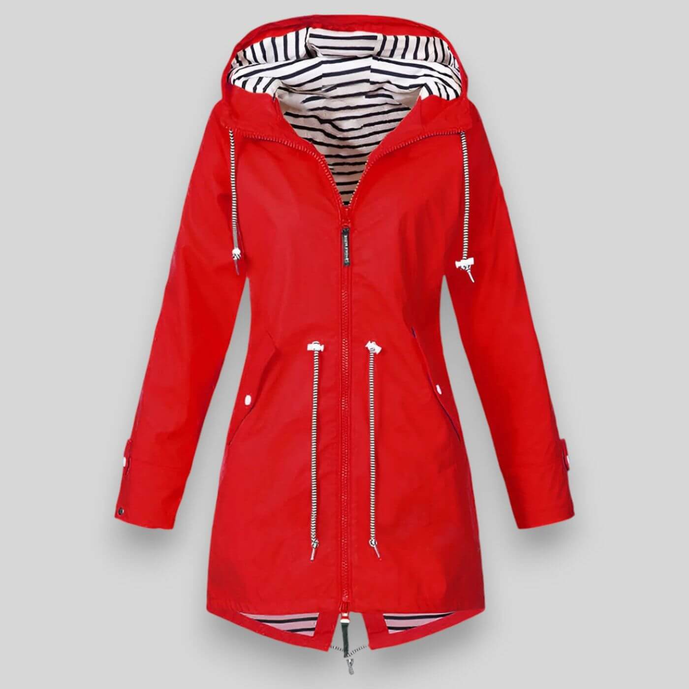 AVA JOLENE | ADJUSTABLE WAIST HOODED RAIN JACKET FOR WOMEN