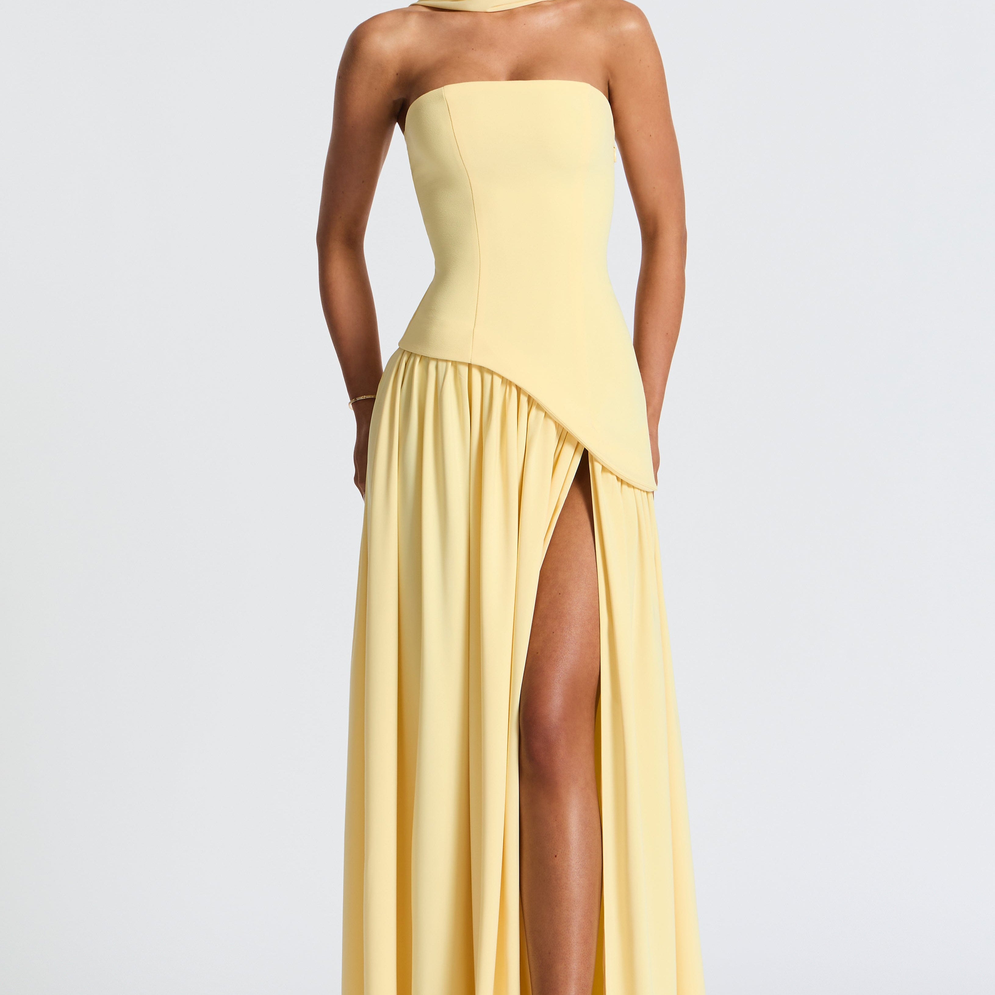 AVA JOLENE | STRAPLESS MAXI DRESS WITH THIGH SLIT FOR WOMEN