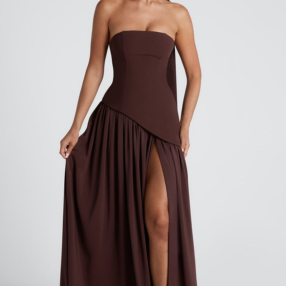 AVA JOLENE | STRAPLESS MAXI DRESS WITH THIGH SLIT FOR WOMEN