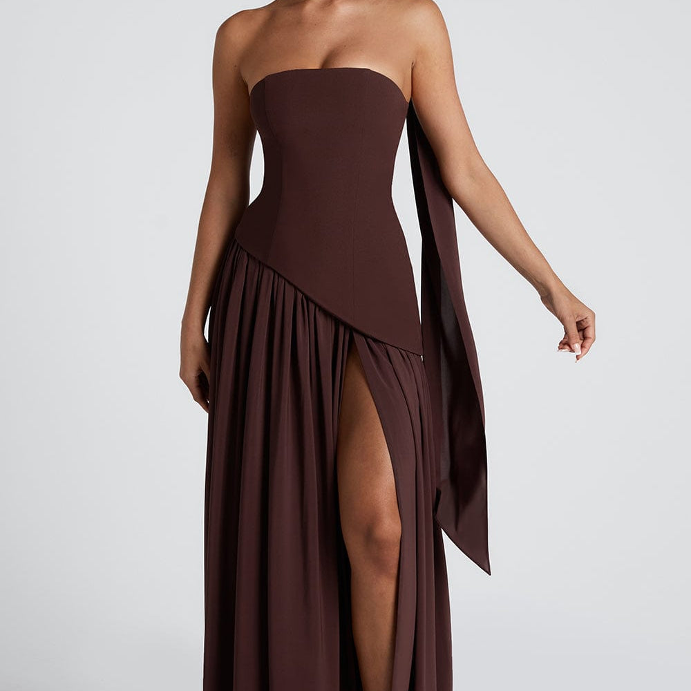 AVA JOLENE | STRAPLESS ASYMMETRIC MAXI DRESS FOR WOMEN