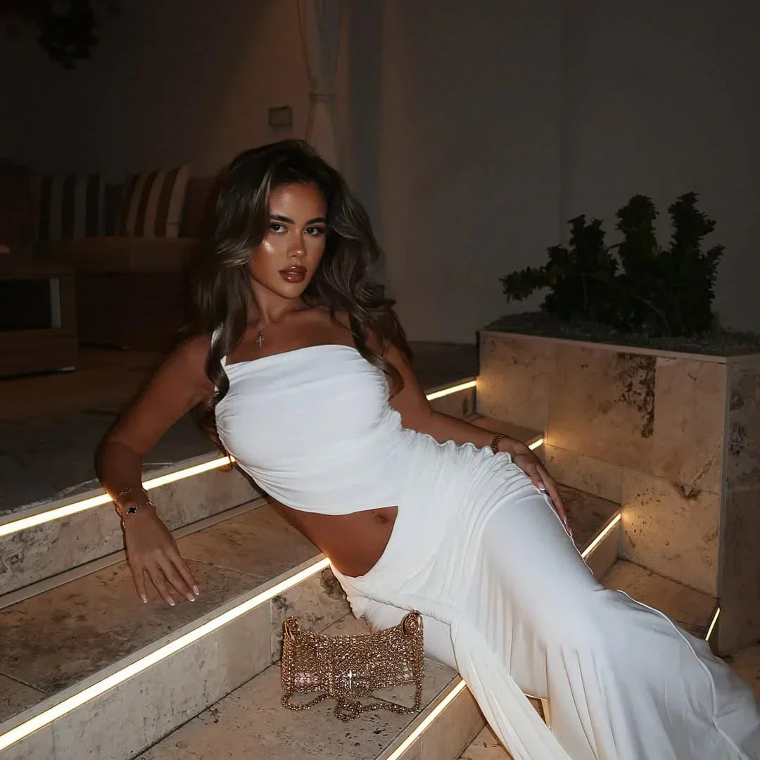 AVA JOLENE | WHITE STRAPLESS CUT-OUT MAXI DRESS FOR WOMEN