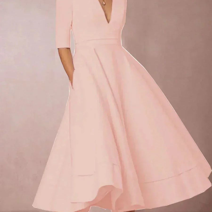 AVA JOLENE | V NECK FLARED MIDI DRESS FOR WOMEN