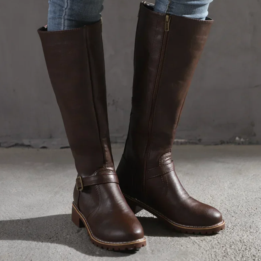AVA JOLENE | BUCKLE DETAIL KNEE-HIGH BOOTS FOR WOMEN